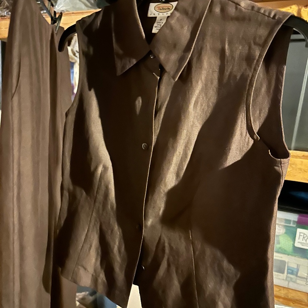 Brown Linen Two-Piece Skirt and Top